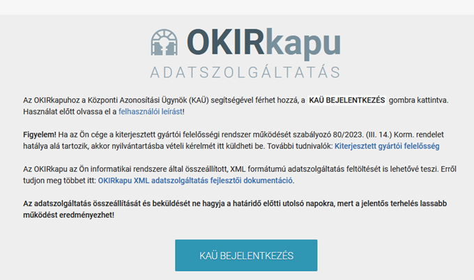okirkapu adatszolgáltatás belépés